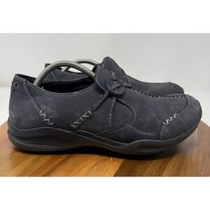 Clarks Wave Walk Leather Slip On Comfort Flat Casual Shoes Black Size 8M‎